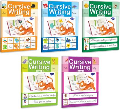 Cursive Writing Book - 1, 2, 3, 4 and 5 Book for Kids : English Learning Books for Kids, Kids Practice Book, Cursive Writing Book, Write and Learn Book | Set of 5 English Writing Book