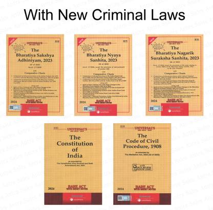 Combo Sale Of 5 Bare Acts For Law Students/Judiciary Aspirants With NEW CRIMINAL Laws BNS, BNSS, BSA, Constitution Of India & Code Of Civil Procedure, 1908 Act With Short Notes