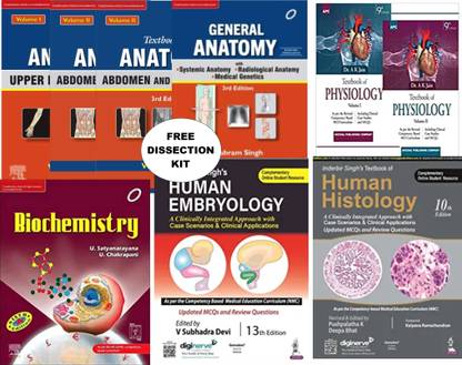 M.B.B.S 1ST Year Set With Free Dissection Kit {1 Human Anatomy (Vishram Singh) + 1 General Anatomy ( Vishram Singh) + 1 Biochemistry (U. Satyanarayan) + 1 Physiology (A.K Jain) + 1 Human Histology (Inderbir Singh) + 1 Human Embryology (Inderbir Singh) + + 1Dissection Kit }