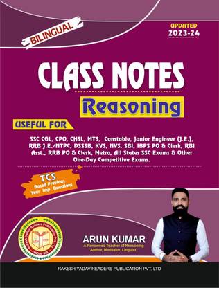 Arun Kumar Class Notes Reasoning (Bilingual) // Tcs Based Previous Year Imp. Questions // Update 2023-24