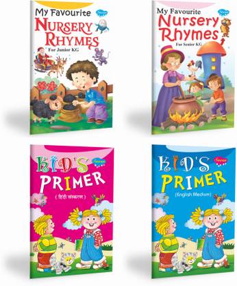 My Favourite Nursery Rhymes For Junior KG, Senior KG And Kids Primer (Hindi Sanskaran), Kids Primer (English Medium) Book For Kids : Nursery Rhymes Books, Primer Hindi And English Medium Book, Children Learning Books | Set Of 4 Learning Books For Kids