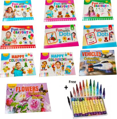 VISHAL TREND Combo of 10 books "Colouring Book" Set of 10 Coloring Book. "Free colur Box."