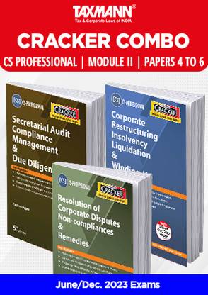 Taxmann Combo CS Professional Cracker Module 2 – Paper 4 To 6 (SACMDD/Due Diligence, CRILW And RCD/RCDNCR) New Syllabus By Divya Bajpai , Prasad Vijay Bhat , Atul Karampurawala Applicable For June / December 2023 Exam