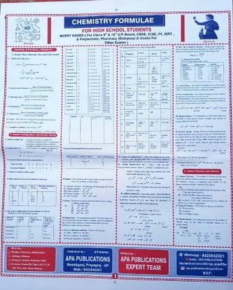 ए केमिस्ट्री फॉर्मूला चार्ट्स फॉर हाई स्कूल,क्लास 9 ,10 ,ऑल बोर्ड्स( Cbse,icse,यू.पी बोर्ड्स
