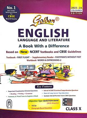 Golden English Language And Literature: Guide Based On NEW NCERT First Flight And Footprints Without Feet For Class - 10 (For CBSE 2024 Board Exams, Includes Objective Type Question Bank