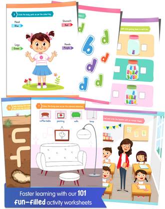 101 Activity Worksheet | English Brain Activity Book Include Drawing And Colouring, Join The Dots, Tracing, Spot Difference And Riddles