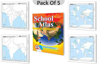 SCHOOL ATLAS LATEST EDITION (ENGLISH) - ART PAPER, SMALL - 100 INDIA POLITICAL OUTLINE MAP FOR SCHOOL, SMALL - 100 INDIA PHYSICAL OUTLINE MAP FOR SCHOOL, SMALL - 100 WORLD POLITICAL OUTLINE MAP FOR SCHOOL And SMALL - 100 WORLD PHYSICAL OUTLINE MAP FOR SCHOOLI Combo Of 5 Charts I Students Best Geography Companion