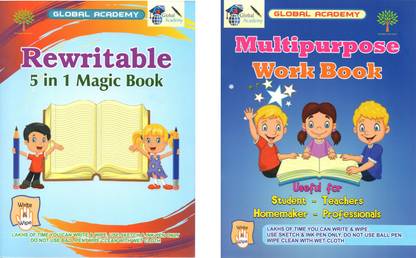 Multipurpose Work Book - Un-Ruled / Plain + 5 In 1 Magic Book - Ruled. Four Line. Double Line. Maths Practice. Five Line. |Re-Usable Wipe And Clean Book | For Students. Teachers. Homemaker. Professionals|Set Of 2 Books |