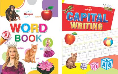 Unique WORD BOOK & WRITING CAPITAL LETTERS COMBO- Book To Learn & Practice English Alphabet And Words Practice Writing English Alphabet - Capital Letters 2-5-Year-Old Children - ABC Ka Kha Ga 123
