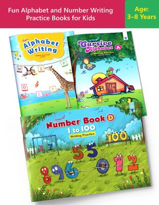 English Alphabet Book And Number Writing Books For Kids |Children Books | Practice ABCD Capital, Small And Cursive Letters And 1 To 100 Numbers | Includes Creative, Fun And Engaging Activities | Age 3 To 8 Year Old | Pack Of 3