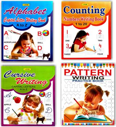 Writing Practice Book Set Of 4 Book : Alphabet , Number , Cursive Letter , Lines & Curves Writing Book : Fun Activity Writing Book For Kids & Children | Handwriting Practice Book For Kids & Childrens