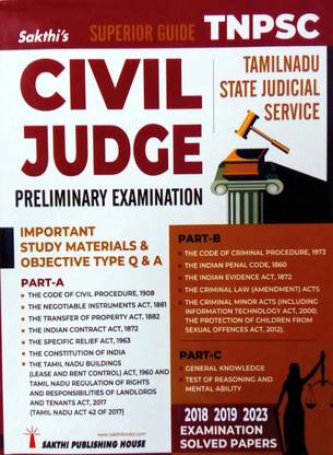 TNPSC Exam - CIVIL JUDGE PRELIMINARY EXAMINATION - Important Study Materials AND Objective Type Q & A With Solved Paper (Materials For GK, Test Of Reasoning And Mental Ability Also Given)