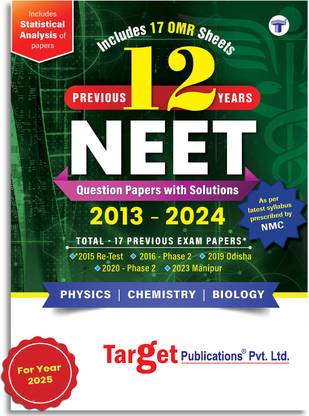 NEET Previous Year Question Papers With Solutions For 2025 Exam | 12 Years NEET UG Solved PYQs - Physics, Chemistry, Biology | 17 Exam Papers With OMR Sheets