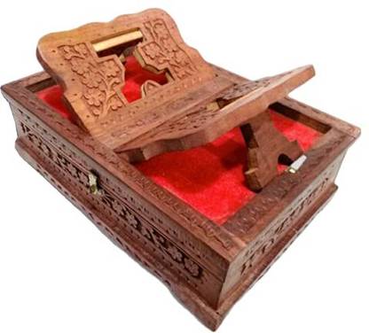 shri shri handicrafts Holy Book Stand Rehal Box for Geeta, Bible, Quran, and More - Foldable Wooden Brown Rehal