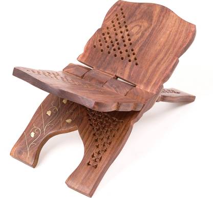 Naayaab Craft Handmade & Handcraft Sheesham Wooden Book Holder Display Stand Folding Religious Prayer with Intricate Carvings and Leaf Print Rehal for Religious Holy Books Wooden Brown Rehal