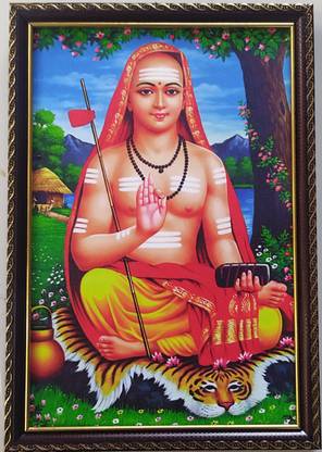 SujArta Adi Shankaracharya Photo, (Medium Size) 13 * 9 Inch, Vinyl Print, 6 mm Board Religious Frame