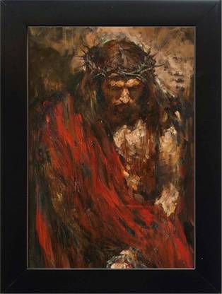 PY Creation Abstract painting of Jesus with crown of thorns and red robe Religious Frame