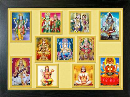 LOKANJ ALL GODS PICTURE FRAME HINDU LORD SHIV VISHNU HANUMAN LAKSHMI DURGA Religious Frame