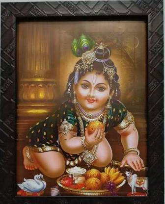 VGS MARKETINGS Baby Nanda Gopala Krishna Eating Laddoo Religious Frame