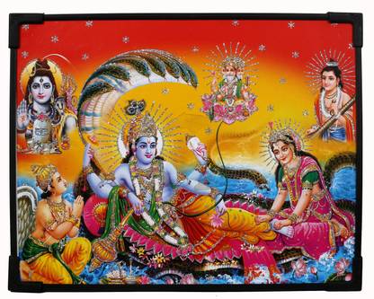 Dharmikk Laxmi Vishnu Sheshnag Photo Frame (Size-28*22cm) in Hardboard & Plastic Corners Religious Frame