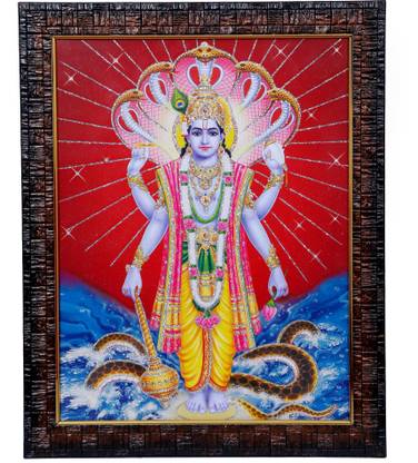 Dharmikk God Vishnu ji Wooden Photo Frame with Wall Hook, 1 Piece Religious Frame