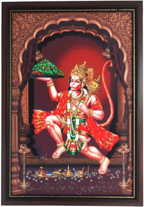 SujArta Hanuman Anjaneya Maruti Photo, Vinyl Print, Quality 20*14 Inch, 4 mm Board Religious Frame