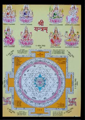 Deshkart SRI YANTRA SRIJANTRA 5X7 inch Sparkled Laminated Photo With Back Support Mount Religious Frame
