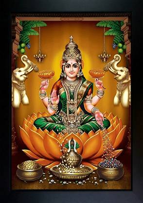 CrowdHall Laxmi Mata Photo Frame | Laxmi Maa Photo Digital Reprint 13.5 inch x 10 inch Painting