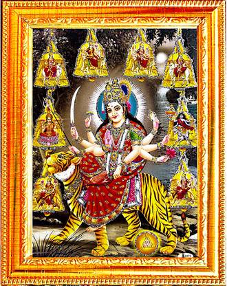 VCARTNOW Durga maa/ambe/sherawali/nav durga / 9 Form on tiger/mata vaishno devi Religious Frame