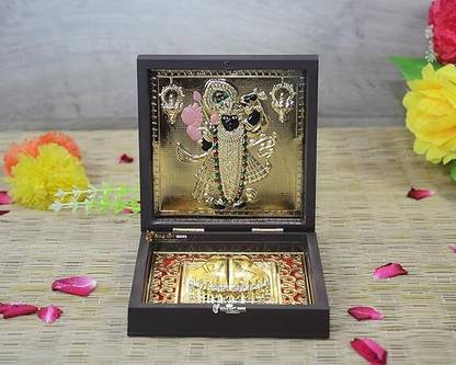 GoldGiftIdeas 24K Gold Plated Shreenathji Photo Frame with Charan Paduka (Square) Religious Frame