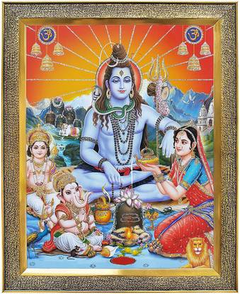 koshtak Shiva Parvati with Ganesh and kartikeya ji/Shiv parivar with shivling Religious Frame