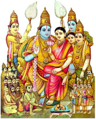 Giriram Photos Lord Shree Ram Darbar/Ram Pattabhishekam Small Size (6"x5") Photo Wooden Cutout Religious Frame