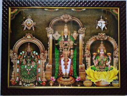 TPT Tirupati Balaji Lakshmi Padmavati Alamelu Mangamma Photo Frame (Wood 9x12 inch). Religious Frame