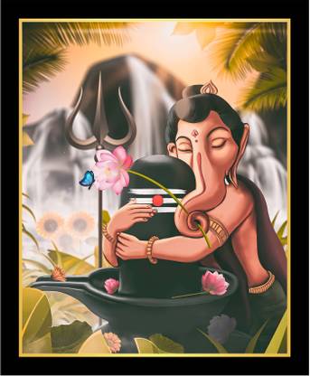PRANVIGIFTS PHOTO FRAME WITH IMAGE GANESH & SHIVLING 8X10 Religious Frame