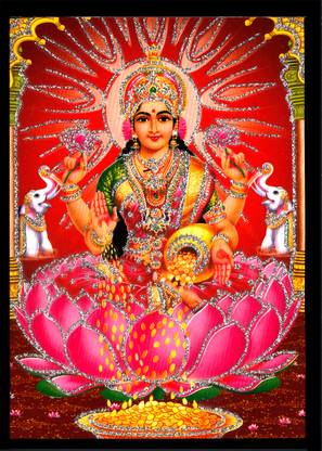 Deshkart MAHALAXMI SRI LAXMI (5 Inch X 7 Inch) Laminated Photo With Back Support Mount Religious Frame