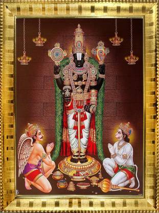 Maharajas Balaji with Garuda & Hanuman Hindu God Digital Printed 8X10 inch Photo Frame Religious Frame