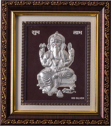 Hem Jewels 999 Pure Silver Ganesh frame for Gifts and Home Décor -5x6 Inch Religious Frame