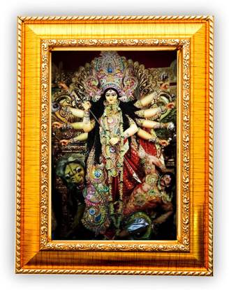 US COLLECTION Durga Mata Golden Photo Frame for Pooja Room and Wall ...