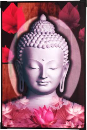 SujArta Buddha Budha Wall Hanging Photo, Premium Vinyl Print, Quality 12*18 In, 8 mm Religious Frame