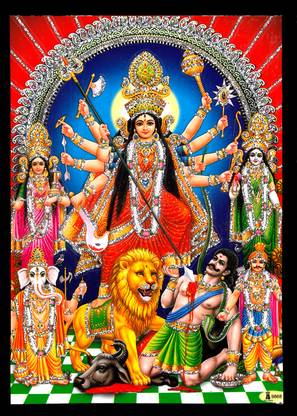 Deshkart DURGA MATA (5 INCH X 7 INCH) LAMINATED PHOTO WITH BACK SUPPORT MOUNT Religious Frame