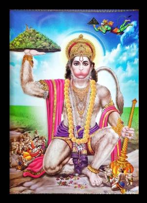SUNINOW Hanuman ji photo frame | Bajrang Bali Hanuman Ji God Photo with Frame for Pooja|big size photo | religious frame | god photo frame ( 35 X 24.5 cm ) Religious Frame