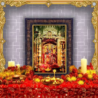 HAWAI Vijayawada Kanaka Durga Devi Durgamma Wall Hanging Photo with Frame for Worship Religious Frame