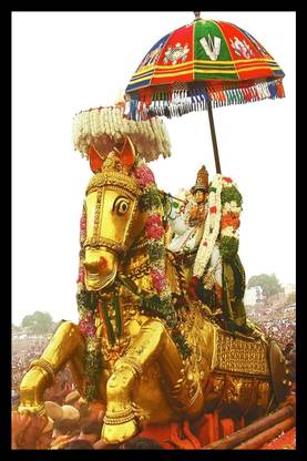 Digitouch Shopee God Madurai Kalalagar/Alagar in Golden Horse Photo frame 12x8 Inch Religious Frame