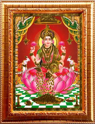 Deshkart MAHALAKSHMI GOLDEN PHOTO FRAME SMALL SIZE (6.5 X 8.5) INCH RECTANGULAR Religious Frame