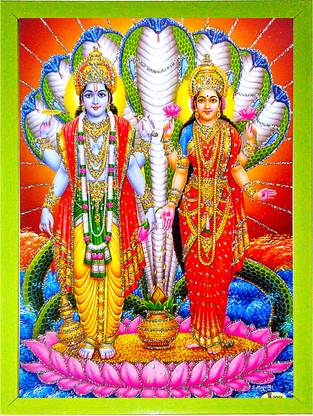 VCARTNOW Lord Vishnu Goddess Lakshmi Devi Laxmi Wall Art Painting Framed lv01(06) Religious Frame