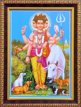 shreya arts frame wth glass Dattatreya / Datta / Dattaguru / Trinath Photo Religious Frame