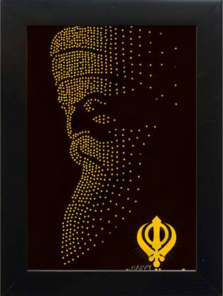 PY Creation Portrait of Guru Nanak Dev Ji in golden dot art Religious Frame