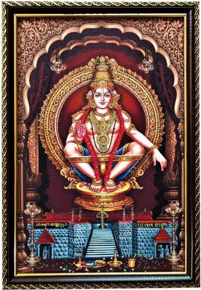 SujArta Ayyappa Swamy Photo, (Medium Size) 13* 9 Inch Premium Vinyl Print, 6 mm Board Religious Frame