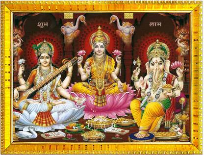 Zig Zag Lakshmi Saraswati Ganesha Ji Big Large Size Religious Frame