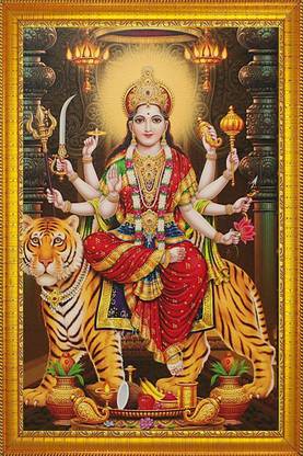 jog craft durga maa golden photo frame, mata ji photo Religious Frame